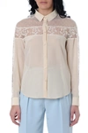 RED VALENTINO SILK IVORY CROCHET PANEL SHIRT,11327739