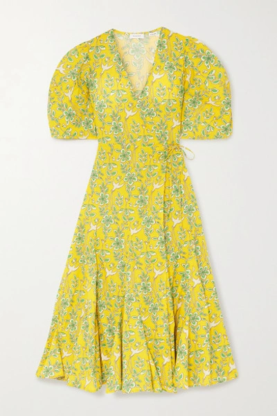 Rhode Fiona Floral-print Cotton-poplin Wrap Dress In Yellow ModeSens