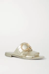 FERRAGAMO TARYN BUCKLED METALLIC RUBBER SLIDES