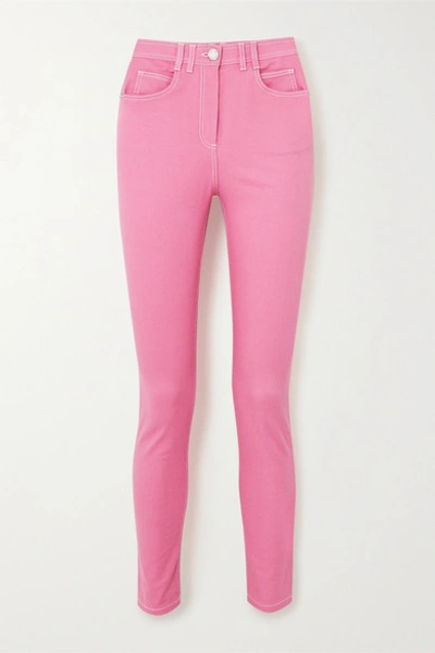 Balmain Back Logo Skinny Cotton Denim Jeans In Pink