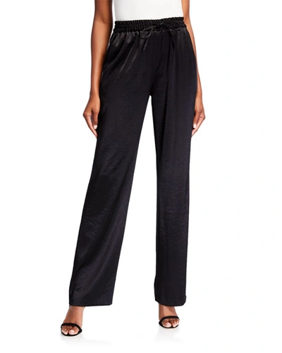 Milly Hammered Satin Track Pants In Black