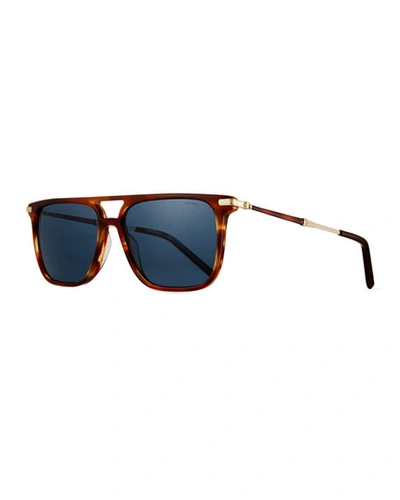 Ferragamo Men's Polarized Brow Bar Square Sunglasses, 57mm In Striped Brown