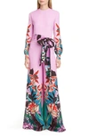 VALENTINO ORCHID PRINT LONG SLEEVE WIDE LEG SILK CADY JUMPSUIT,TB0VE1B55DH