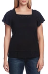 VINCE CAMUTO EMBROIDERED DETAIL COTTON BLEND LAYERED TOP,9020631