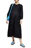 Topshop Long Sleeve Tiered Poplin Maternity Dress In Black