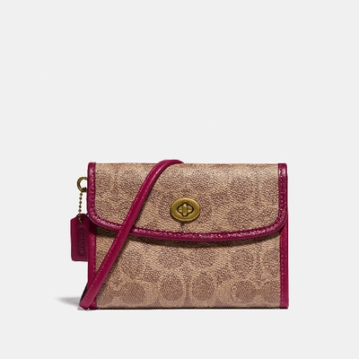 Coach Turnlock Flap Wallet In Signature Canvas In Brown