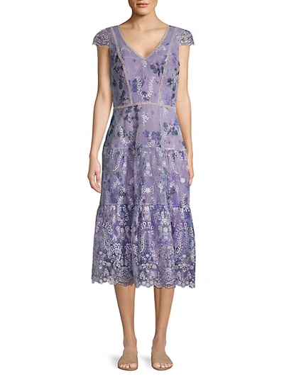 Marchesa Floral A-line Dress In Lilac