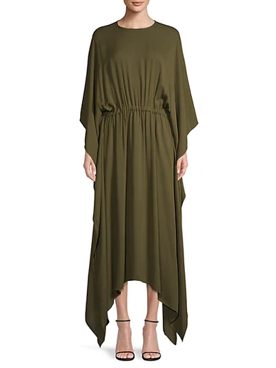 Valentino Wide-sleeve Silk Maxi Dress In Moss