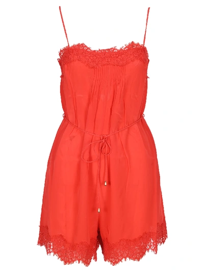 Zimmermann Lace-trimmed Playsuit In Ruby Red