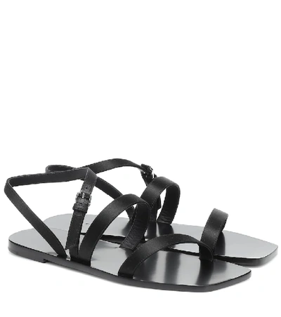 The Row Flat Wedge Leather Sandals In Black