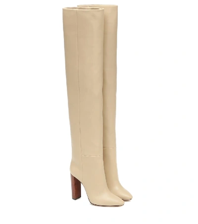 Saint Laurent 76 Leather Over-the-knee Boots In Neutrals