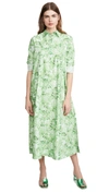 Ganni Floral-print Cotton-poplin Midi Shirt Dress In Green