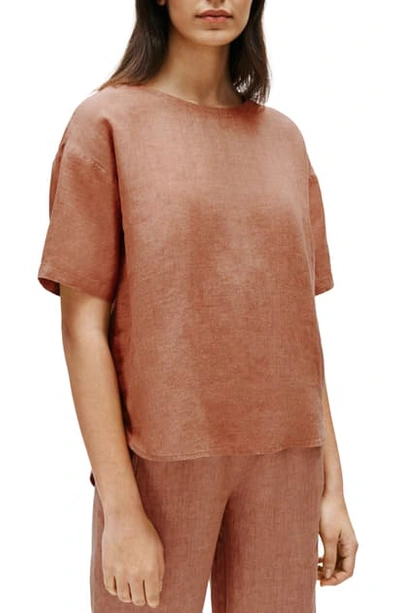 Eileen Fisher Curved Hem Organic Linen Top In Bright Sandstone