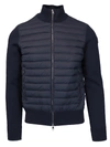 Moncler Tricot Cardigan With Down-filled Front In Navy