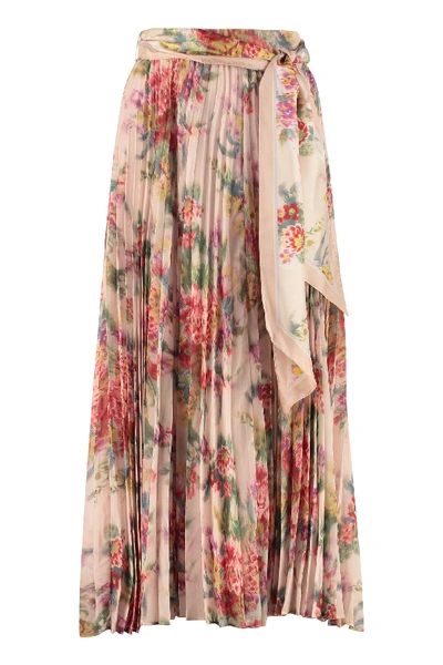 Zimmermann Printed Pleated Skirt In Pink