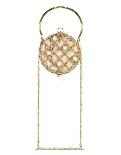 Rosantica Ines Pearl And Crystal Drum Clutch In Gold