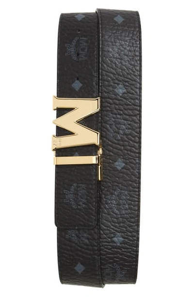 Mcm Reversible Signature Leather Belt In Black