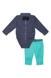 ANDY & EVAN INFANT BOY'S ANDY & EVEN CHAMBRAY BUTTON-UP BODYSUIT & PANTS SET,S20ST26567A