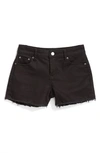 Tractr Distressed High Rise Fray Hem Denim Shorts In Black
