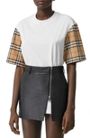 Burberry White Cotton T-shirt With Vintage Check Sleeves