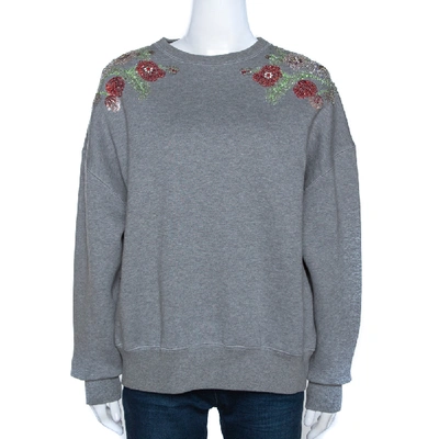 Pre-owned Alexander Mcqueen Grey Fleece Lined Cotton Poppy Sequined Sweatshirt S