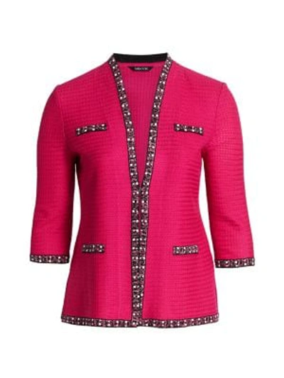 Misook, Plus Size Women's Faux Pearl-trim Textured Knit Jacket In Rhubarb Black Pink
