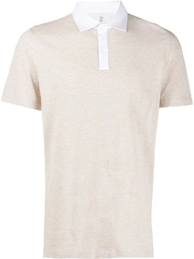 Brunello Cucinelli Contrasting Collar Polo Shirt In Neutrals