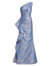 Teri Jon By Rickie Freeman Jacquard One-shoulder Gown In Sky Blue