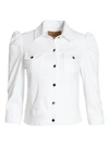 Retroféte Ada Puff-sleeve Denim Jacket In White