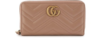 Gucci Pink Gg Marmont Continental Wallet In Beige