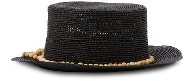 Sensi Studio Straw Hat With Pearls In Black