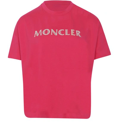 Moncler Oversized T-shirt In Fuchsia With Silver Logo In Fushia