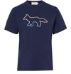 Maison Kitsuné Logo Print Round Neck T-shirt In Blue