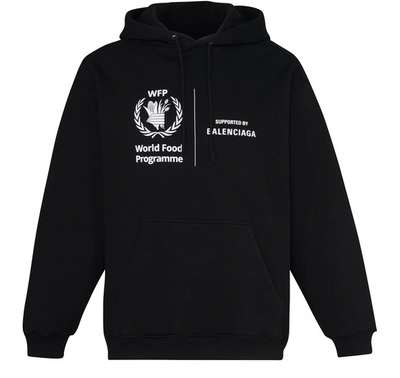 Balenciaga World Food Programme Logo-print Fleece-back Cotton-jersey Hoodie In Black