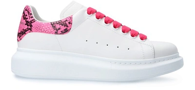 Alexander Mcqueen Neon Lace-up Snakeskin-print Trainers In Electric Pink