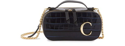 Chloé C Mini Vanity Bag With Embroidery In Full Blue