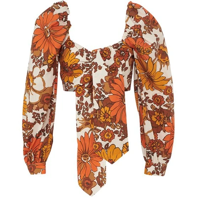 Dodo Bar Or Biby Cropped Tie-front Floral-print Cotton Top In Neutrals