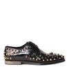 DOLCE & GABBANA BLACK CALF LEATHER DERBY SHOES WITH STONE EMBROIDERY,11329500
