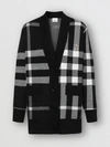 BURBERRY Deer Motif Check Wool Blend Jacquard Cardigan