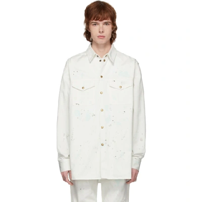 Acne Studios Paint-splattered Cotton-twill Shirt Jacket In Whitemulti