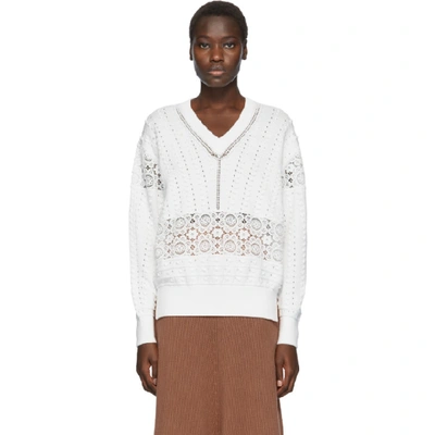 See By Chloé See By Chloe White Lace V-neck Sweater In 101 White