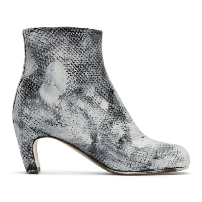 Maison Margiela Black And White Python Painted Tabi Boots In H1532 Black