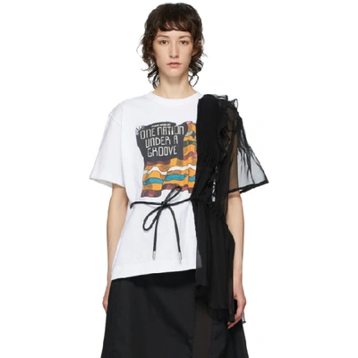 Sacai 'funkadelic' Asymmetric Chiffon Detail Print Top In White