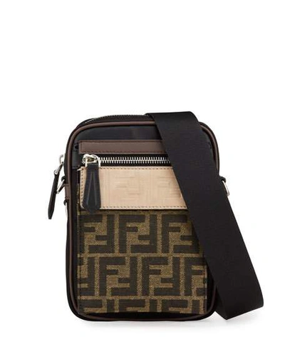 Fendi Logo-print Embossed Canvas, Nylon, Suede And Leather Messenger Bag In Black