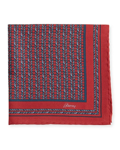 Brioni Men's Multi-diagonal Rope Silk Pocket Square In Dark Red