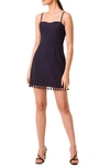 French Connection Whisper Pompom Trim Minidress In Duchess Blue