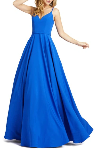 Mac Duggal V-neck Crepe Ballgown In Royal