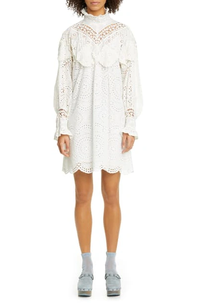 Anna Sui Eyelet Collage Long Sleeve Dress In White