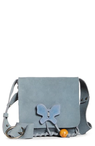 Anna Sui Lauren Leather Crossbody Bag In Blue Suede