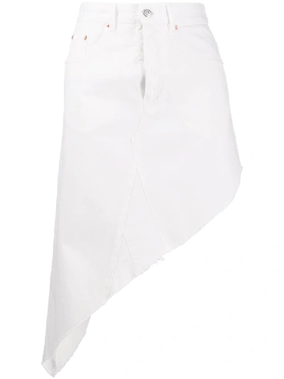 Mm6 Maison Margiela Asymmetric Cotton Denim Mini Skirt In White